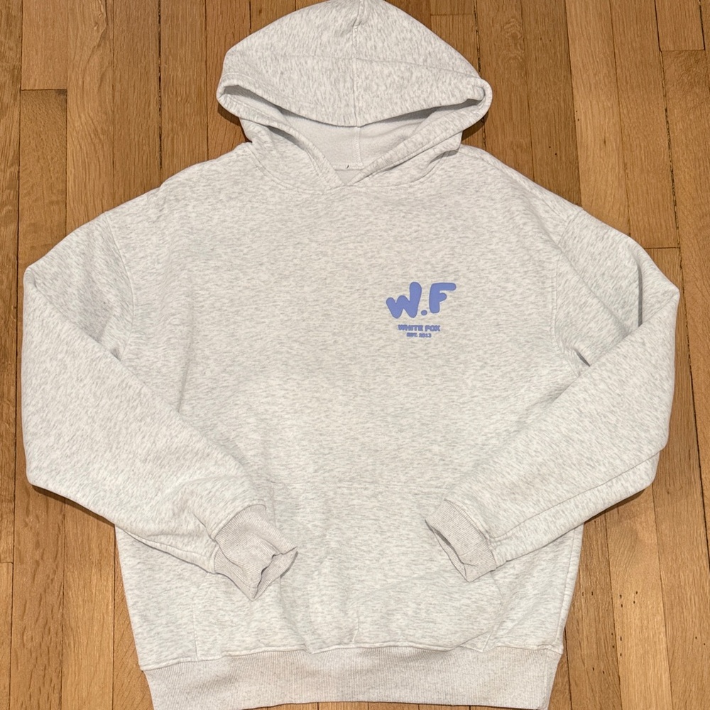White Fox Boutique Light Gray Hoodie with Blue Logo